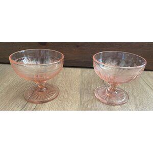 Anchor Hocking Mayfair Open Rose Pink Depression Glass Footed Sherbet Dish